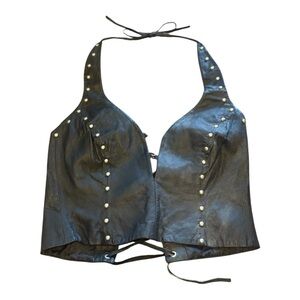 Vintage Goth Moto Leather Gallery Studded Leather Halter Top, M/L ~ Festival